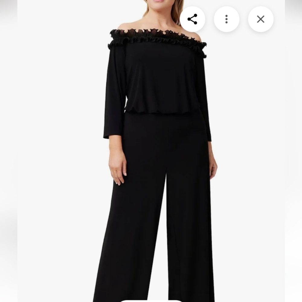 Adrianna Papell, Black Crepe Ruffled Blouson Jumpsuit . 24W NWT